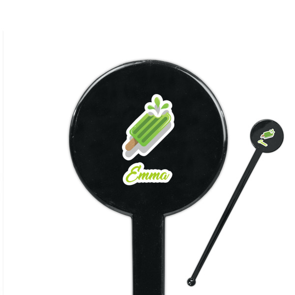 Custom Popsicles and Polka Dots 7" Round Plastic Stir Sticks - Black - Single Sided (Personalized)
