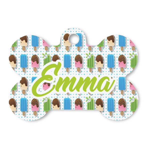 Custom Popsicles and Polka Dots Bone Shaped Dog ID Tag - Large (Personalized)