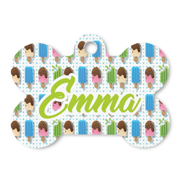 Custom Popsicles and Polka Dots Bone Shaped Dog ID Tag (Personalized)