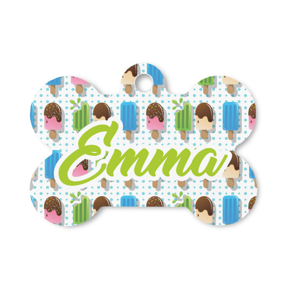 Custom Popsicles and Polka Dots Bone Shaped Dog ID Tag - Small (Personalized)