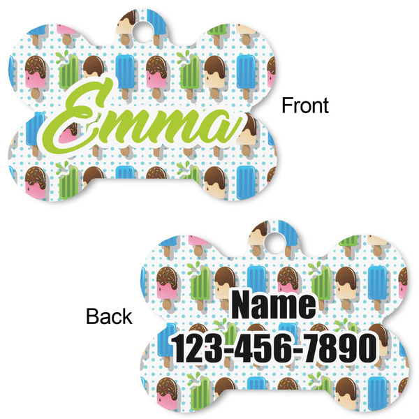 Popsicles and Polka Dots Bone Shaped Dog Tag - Front & Back
