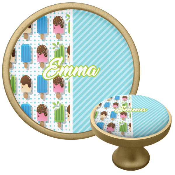 Custom Popsicles and Polka Dots Cabinet Knob - Gold (Personalized)