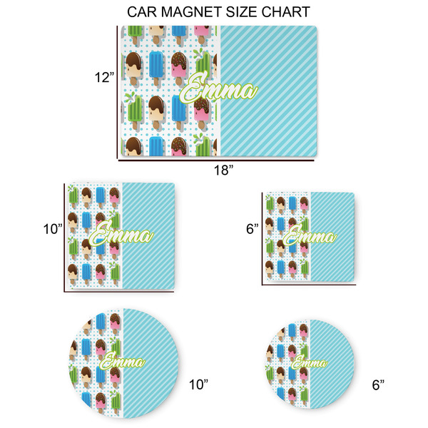 Popsicles and Polka Dots Car Magnets - SIZE CHART