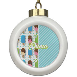 Popsicles and Polka Dots Ceramic Ball Ornament (Personalized)