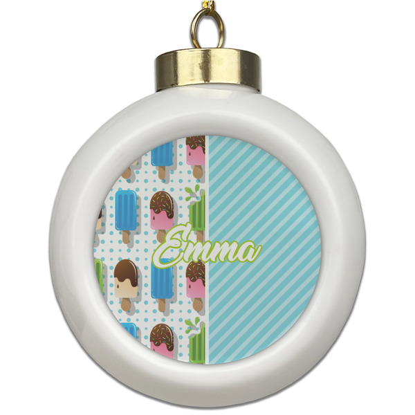 Custom Popsicles and Polka Dots Ceramic Ball Ornament (Personalized)