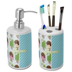 Popsicles and Polka Dots Ceramic Bathroom Accessories Set (Personalized)