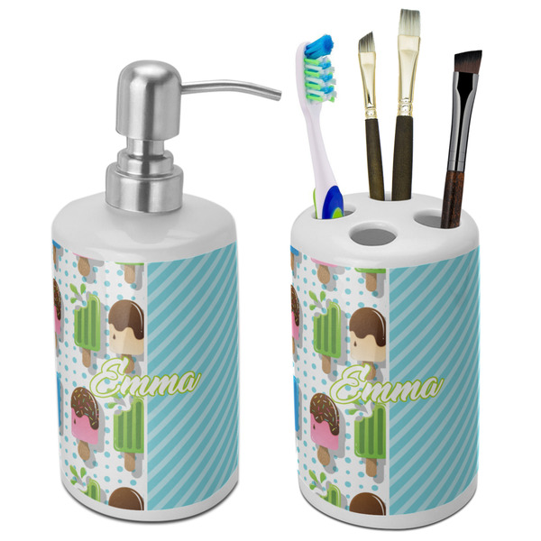 Custom Popsicles and Polka Dots Ceramic Bathroom Accessories Set (Personalized)