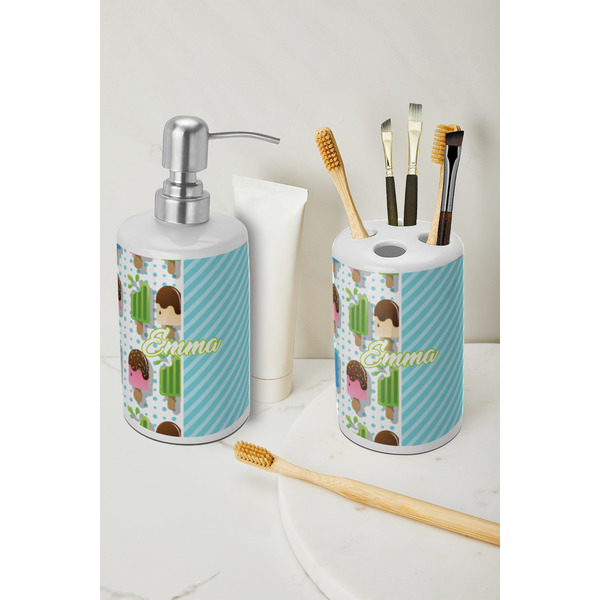 Popsicles and Polka Dots Ceramic Bathroom Accessories - LIFESTYLE (toothbrush holder & soap dispenser)