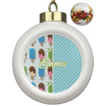Popsicles and Polka Dots Ceramic Ball Ornaments - Poinsettia Garland (Personalized)
