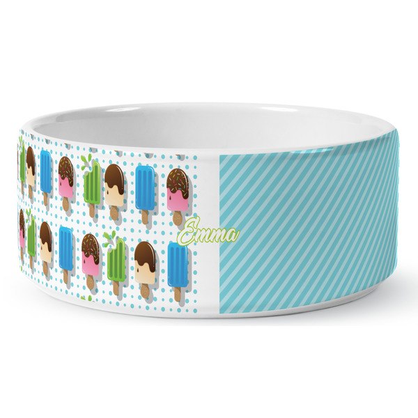 Popsicles and Polka Dots Ceramic Dog Bowl - Medium - Front