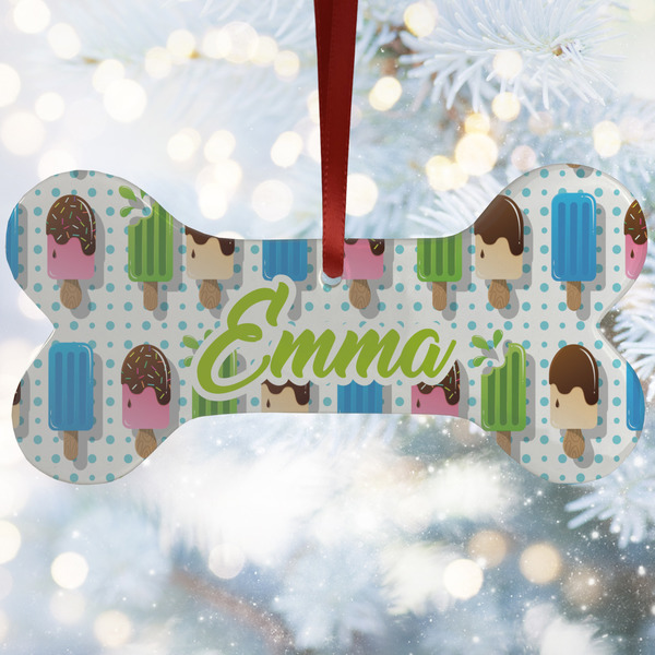 Custom Popsicles and Polka Dots Ceramic Dog Ornament w/ Name or Text