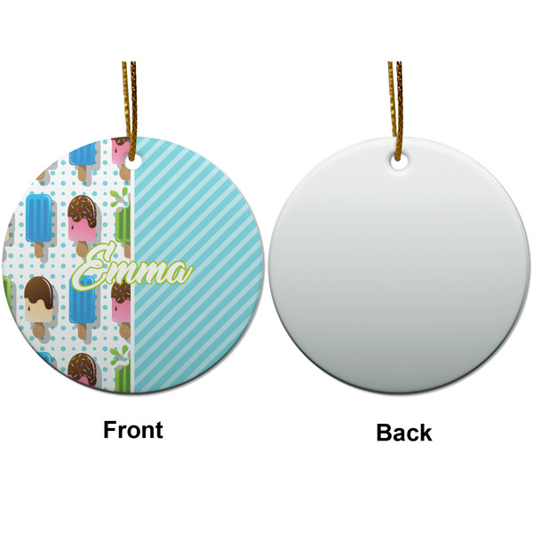 Popsicles and Polka Dots Ceramic Flat Ornament - Circle Front & Back (APPROVAL)