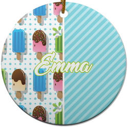 Popsicles and Polka Dots Round Ceramic Ornament w/ Name or Text