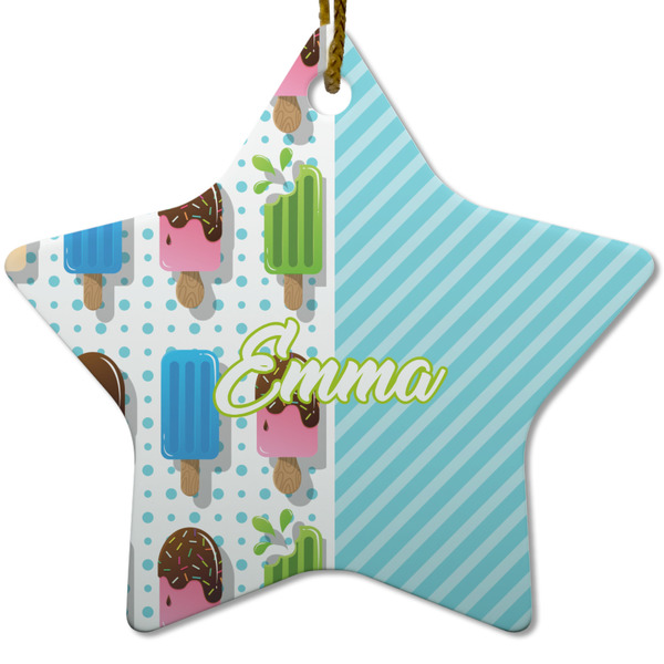Custom Popsicles and Polka Dots Star Ceramic Ornament w/ Name or Text