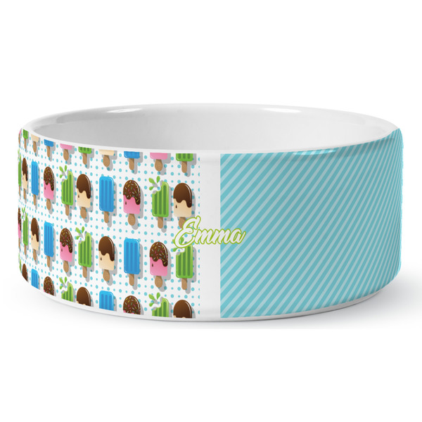 Custom Popsicles and Polka Dots Ceramic Dog Bowl - Medium (Personalized)