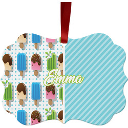 Popsicles and Polka Dots Metal Frame Ornament - Double Sided w/ Name or Text