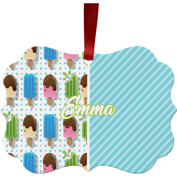 Custom Popsicles and Polka Dots Metal Frame Ornament - Double Sided w/ Name or Text