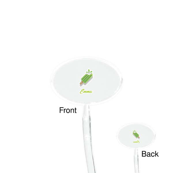 Popsicles and Polka Dots Clear Plastic 7" Stir Stick - Oval - Front & Back