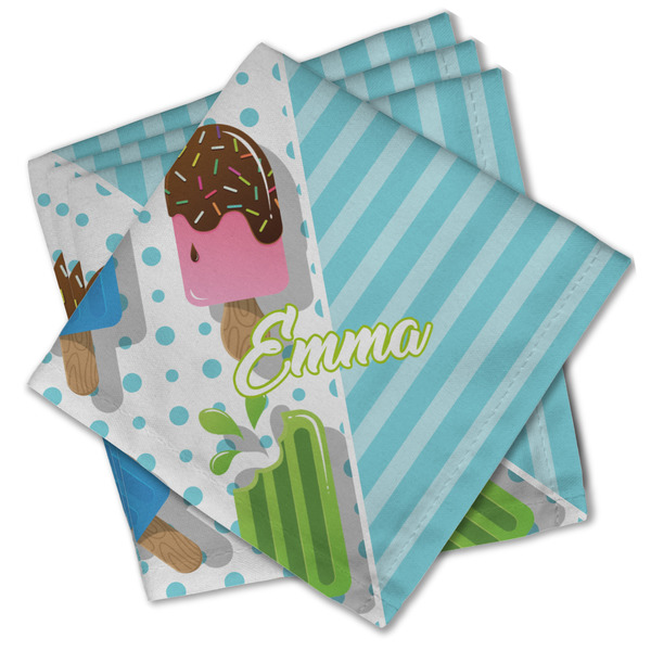 Custom Popsicles and Polka Dots Cloth Cocktail Napkins - Set of 4 w/ Name or Text
