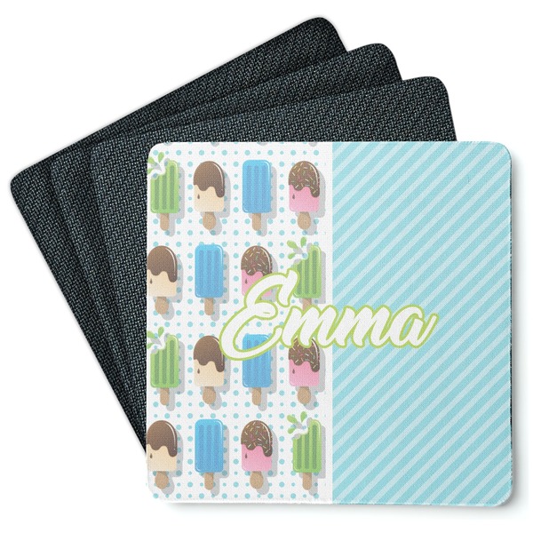 Custom Popsicles and Polka Dots Square Rubber Backed Coasters - Set of 4 (Personalized)