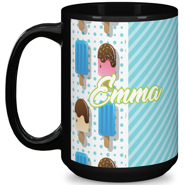 Custom Popsicles and Polka Dots 15 Oz Coffee Mug - Black (Personalized)