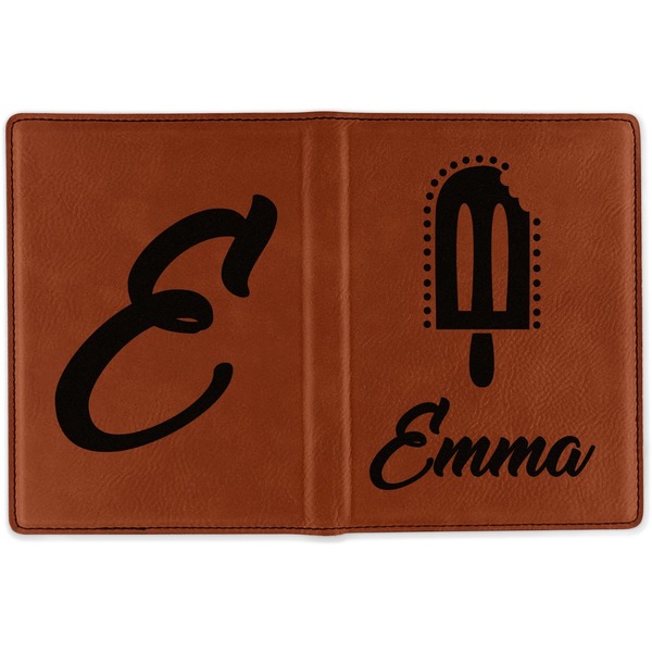 Popsicles and Polka Dots Cognac Leather Passport Holder Outside Double Sided - Apvl