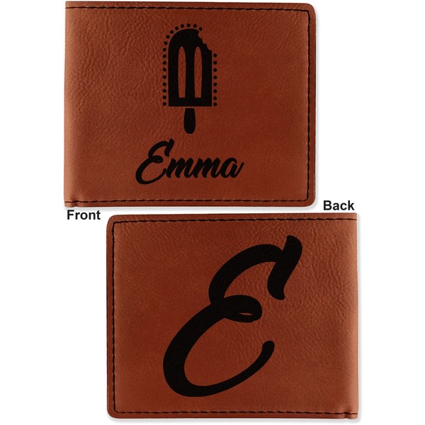 Popsicles and Polka Dots Cognac Leatherette Bifold Wallets - Front and Back