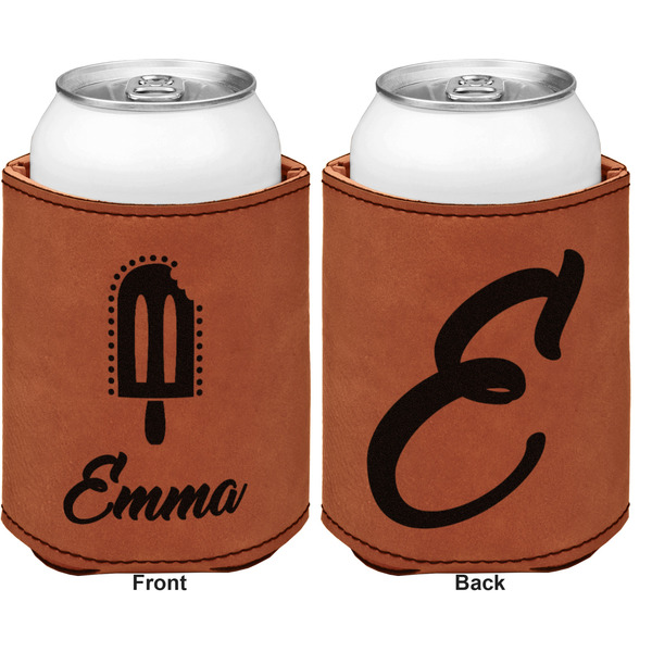 Popsicles and Polka Dots Cognac Leatherette Can Sleeve - Double Sided Front and Back