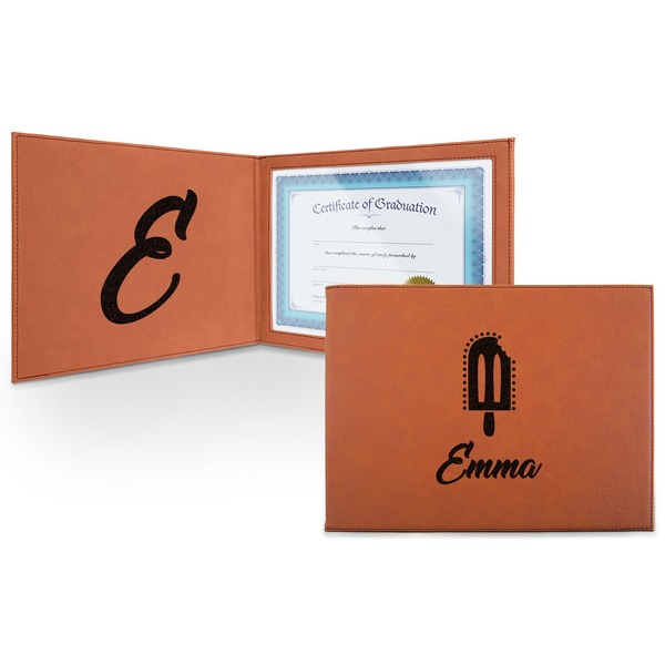 Custom Popsicles and Polka Dots Leatherette Certificate Holder - Front and Inside (Personalized)