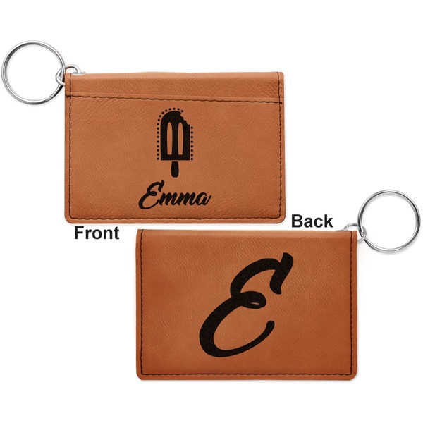Popsicles and Polka Dots Cognac Leatherette Keychain ID Holders - Front and Back Apvl