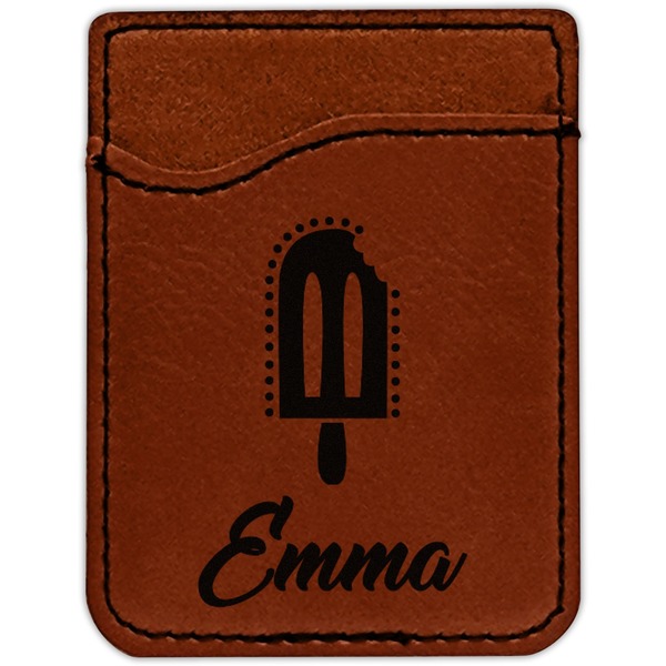 Popsicles and Polka Dots Cognac Leatherette Phone Wallet close up