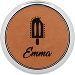 Popsicles and Polka Dots Leatherette Round Coaster w/ Silver Edge - Single or Set (Personalized)