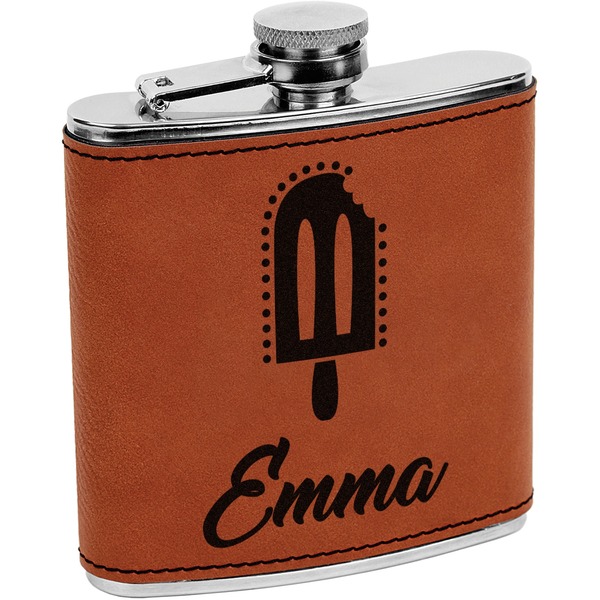 Custom Popsicles and Polka Dots Leatherette Wrapped Stainless Steel Flask (Personalized)