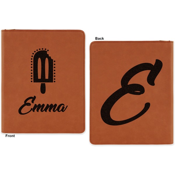 Popsicles and Polka Dots Cognac Leatherette Zipper Portfolios with Notepad - Double Sided - Apvl