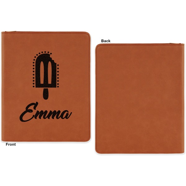 Popsicles and Polka Dots Cognac Leatherette Zipper Portfolios with Notepad - Single Sided - Apvl