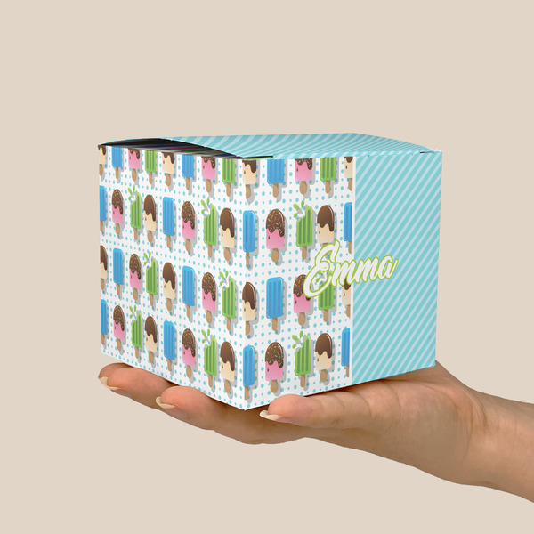 Popsicles and Polka Dots Cube Favor Gift Box - On Hand - Scale View