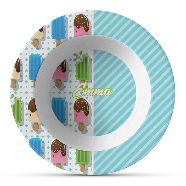 Custom Popsicles and Polka Dots Plastic Bowl - Microwave Safe - Composite Polymer (Personalized)