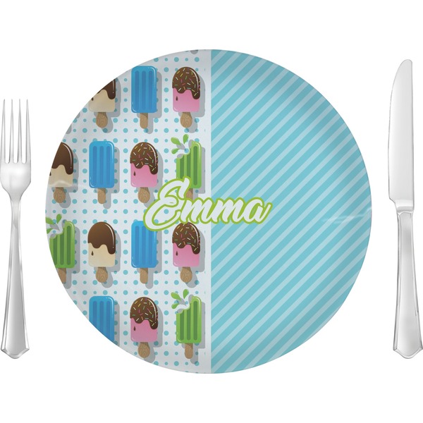 Custom Popsicles and Polka Dots Glass Lunch / Dinner Plate 10" (Personalized)