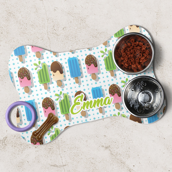 Popsicles and Polka Dots Dog Bone Shaped Mat Lifestyle