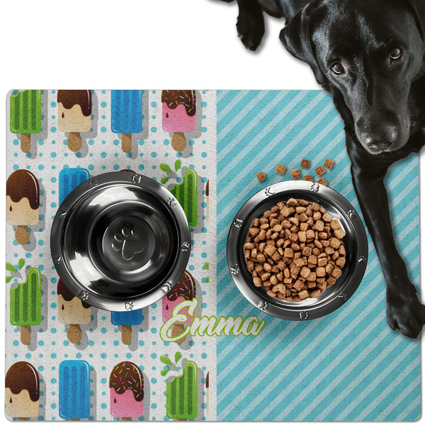 Custom Popsicles and Polka Dots Dog Food Mat - Large w/ Name or Text