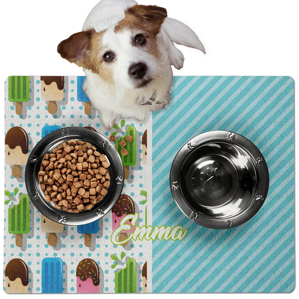 Custom Popsicles and Polka Dots Dog Food Mat - Medium w/ Name or Text