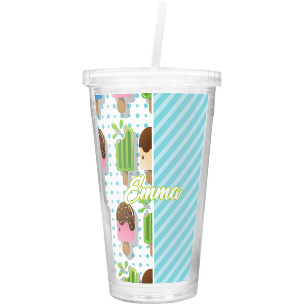 Custom Popsicles and Polka Dots Double Wall Tumbler with Straw (Personalized)