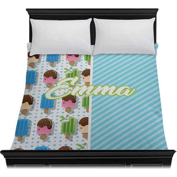 Popsicles and Polka Dots Duvet Cover - Queen - On Bed - No Prop