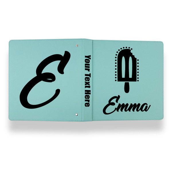 Popsicles and Polka Dots Leather Binder - 1" - Teal - Back Spine Front View