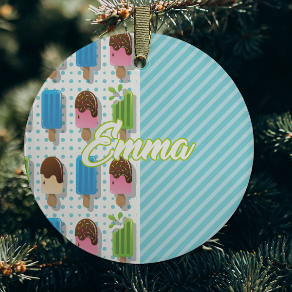 Popsicles and Polka Dots Frosted Glass Ornament - Round (Lifestyle)