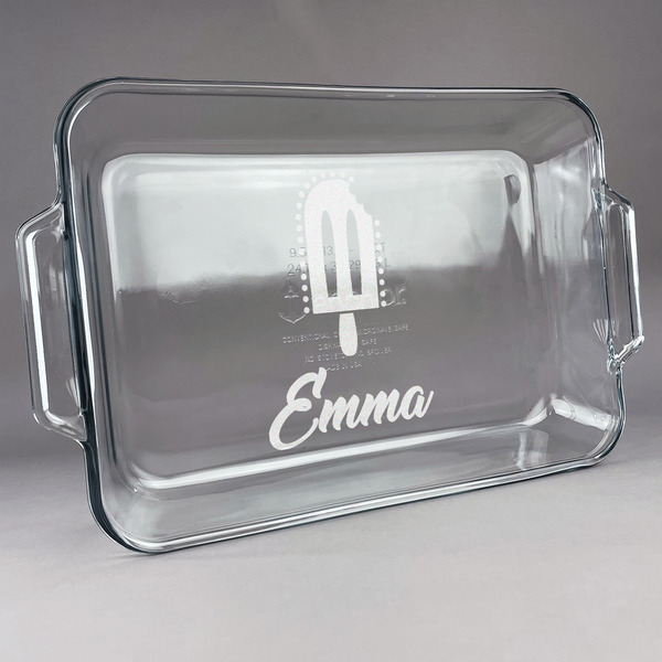 Custom Popsicles and Polka Dots Glass Baking Dish with Truefit Lid - 13in x 9in (Personalized)