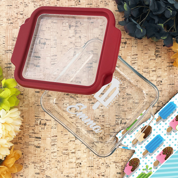 Popsicles and Polka Dots Glass Cake Dish - LIFESTYLE (8x8)