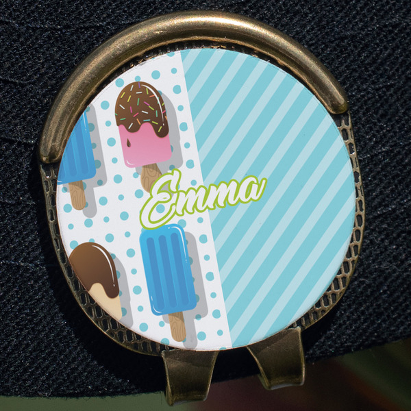 Popsicles and Polka Dots Golf Ball Marker Hat Clip - Gold - Close Up