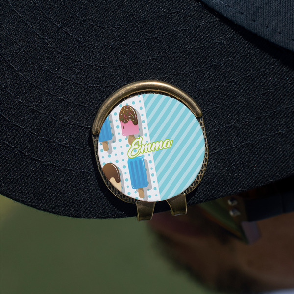 Popsicles and Polka Dots Golf Ball Marker Hat Clip - Gold - On Hat