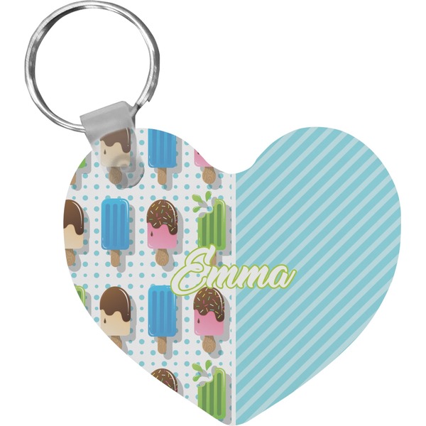 Custom Popsicles and Polka Dots Heart Plastic Keychain w/ Name or Text